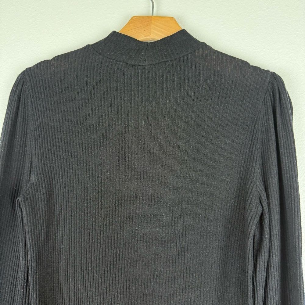 Reformation‎ Black Ribbed Puff Shoulder Long Sleeve Womens Size XS/S - Picture 11 of 11